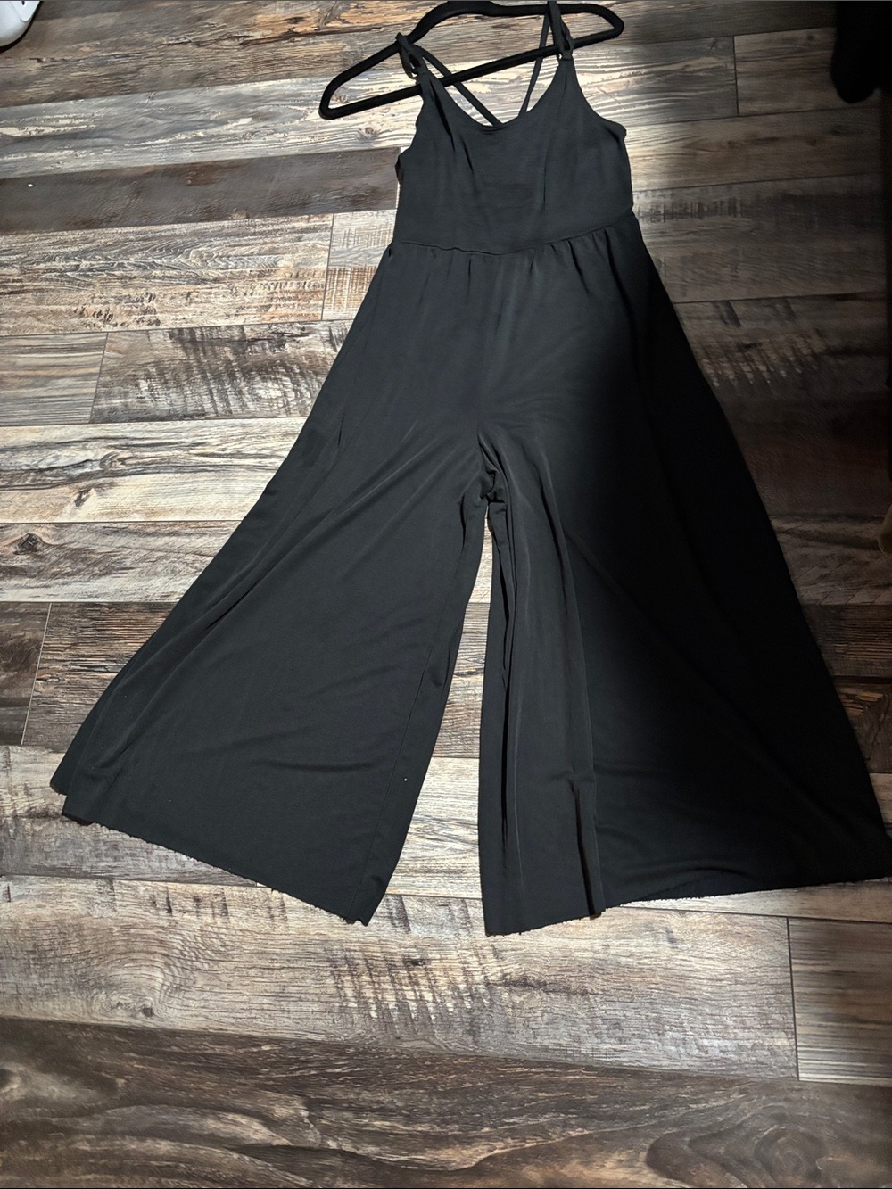 Black Wide-Leg Strappy Jumpsuit- pre/ own P2P 16. Inseam 22, rise13